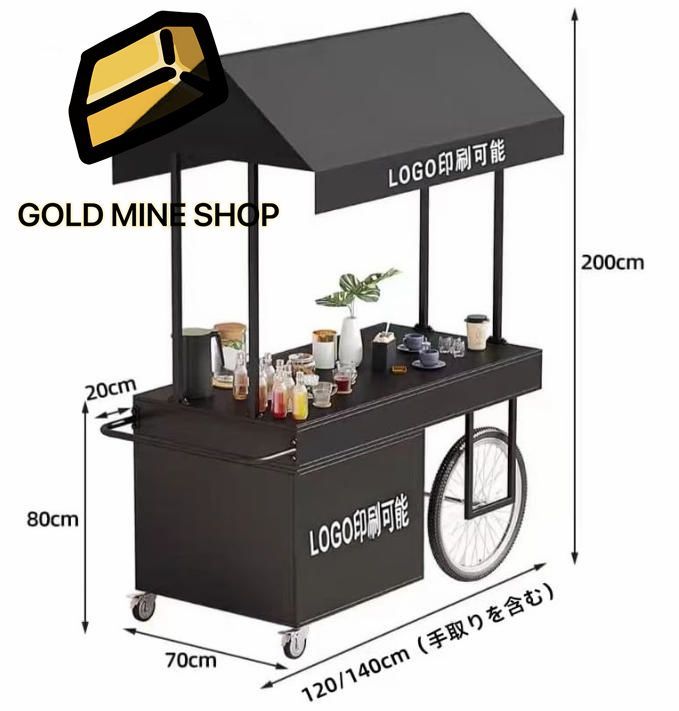 キッチンカート 屋台ブース キャスター ストッパー テント付き 屋台車 屋台セット キッチンワゴン 収納カート 陳列台 販売台 移動便利 移動手押し台車 ピンク-引き出し付き 長さ140 奥行き70 高さ200cm