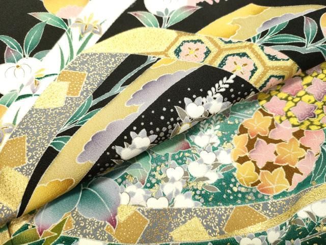 平和屋着物○豪華黒留袖 作家物 駒刺繍 束ね熨斗草花文 暈し染め 金彩