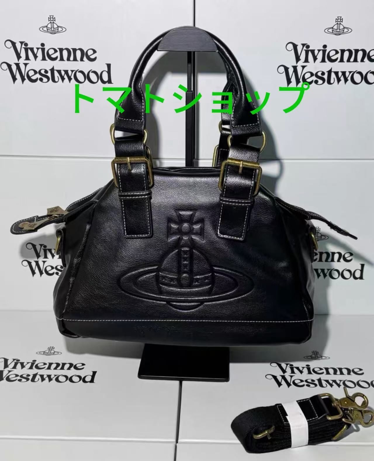 【新品タグ付き】Vivienne Westwood バッグ PU GRAIN チェーン付きショルダーバッグS(ブラック)（レディース