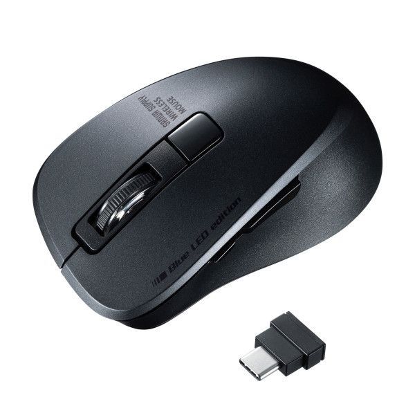 【新品・7営業日以内発送】サンワサプライ MA-WBLC153BK 静音ワイヤレスType－CブルーLEDマウス 5ボタン・ブラック MAWBLC153BK【沖縄離島販売不可】