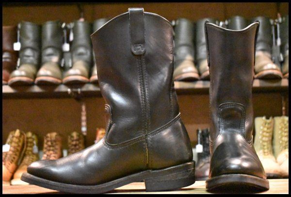 8.5E 07年 レッドウィング 8155 ペコス 黒 ブラッククローム プルオン ブーツ redwing pecos HOPESMORE FJ144