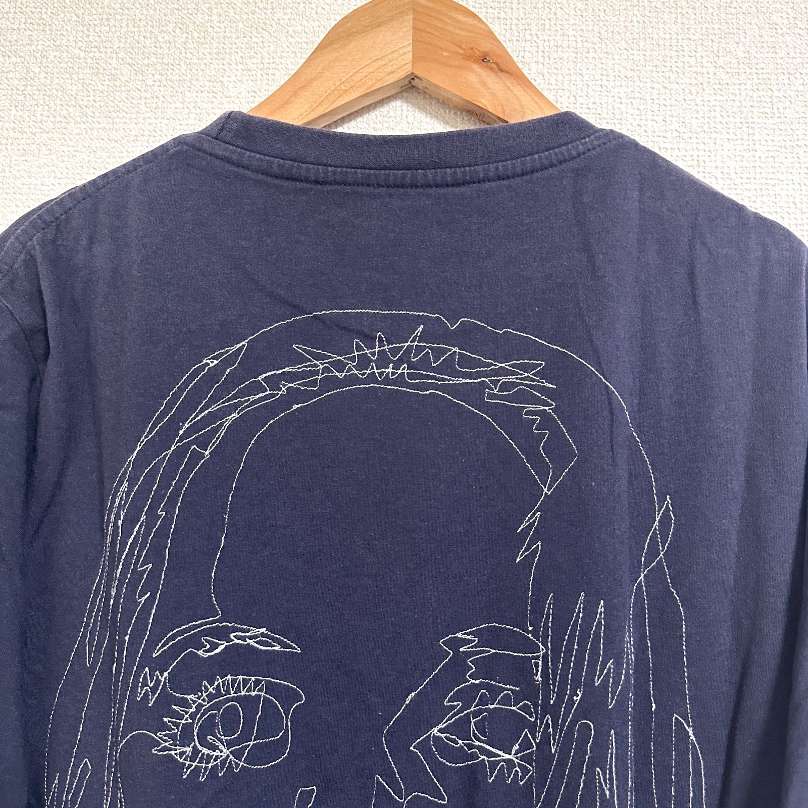 BLESS N°09 Stitched Starcut フェイス刺繍Tシャツ M ネイビー