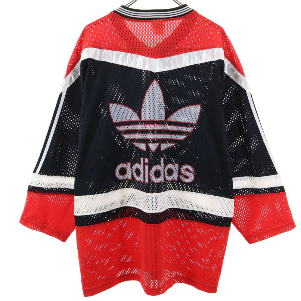 adidas - 古着 adidas アディダス 80s 日本製 デサント製 ヴィンテージ トレフォイルロゴ 長袖 メッシュ ピステ L-O ブラック デサント メンズ adidas アディダス 80s 日本製 デサント製 ヴィンテージ