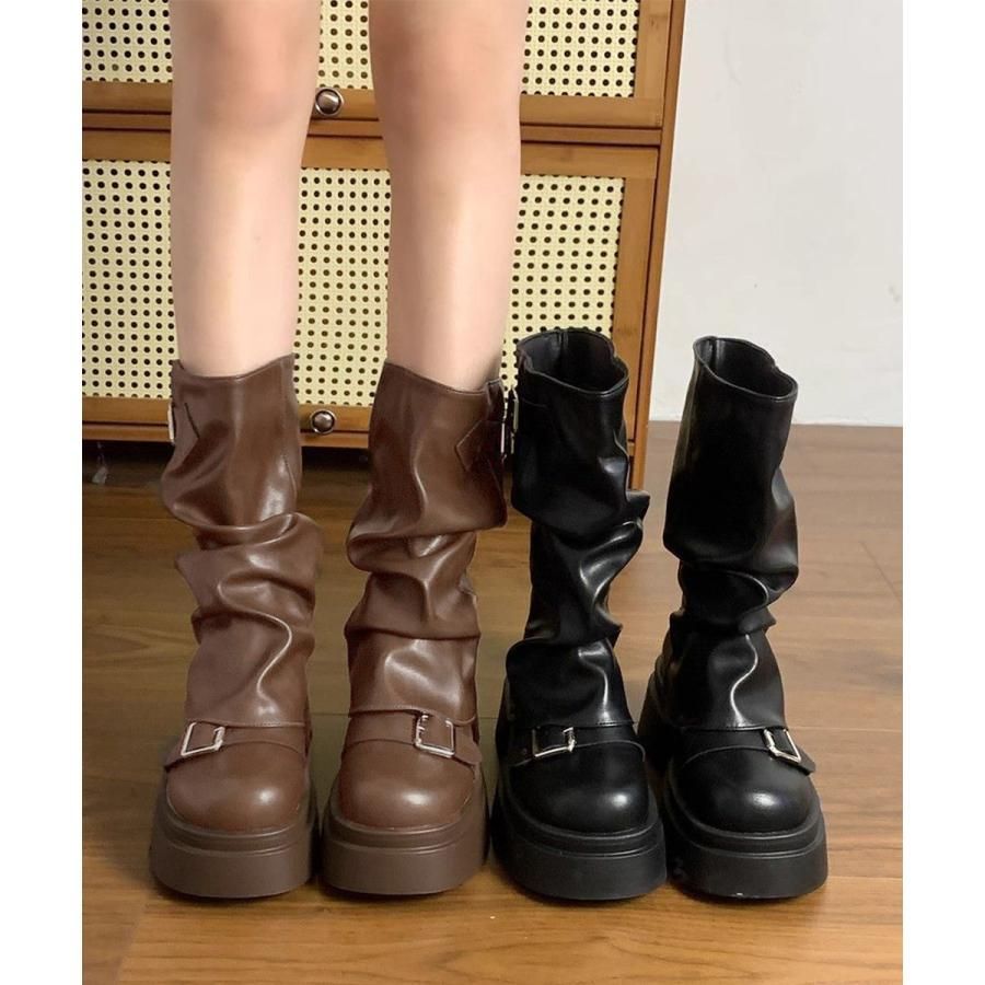厚底カバーミドルブーツ