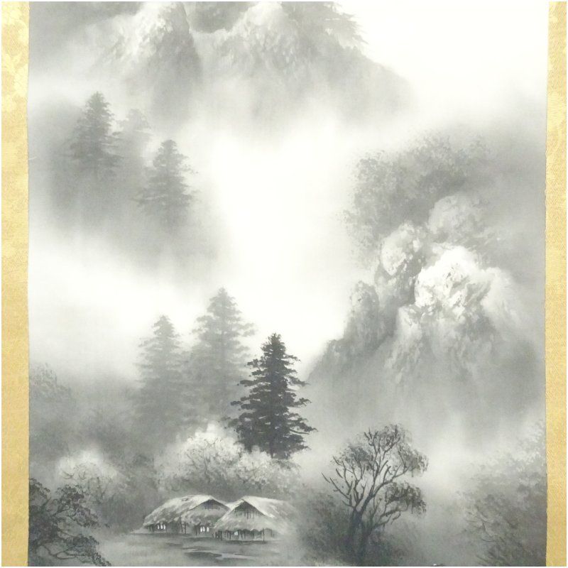 翠 志 筆 絹本彩色画 山水図 中島清堂極め箱【共箱】 翠 志 筆 絹本彩色画 山水図 中島清堂極め箱【共箱】 翠