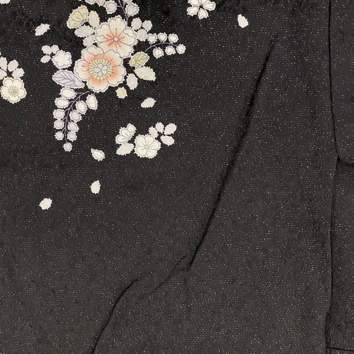 訪問着 身丈167.5cm 裄丈68.5cm L 袷 辻が花柄 銀通し ぼかし 黒 正絹  