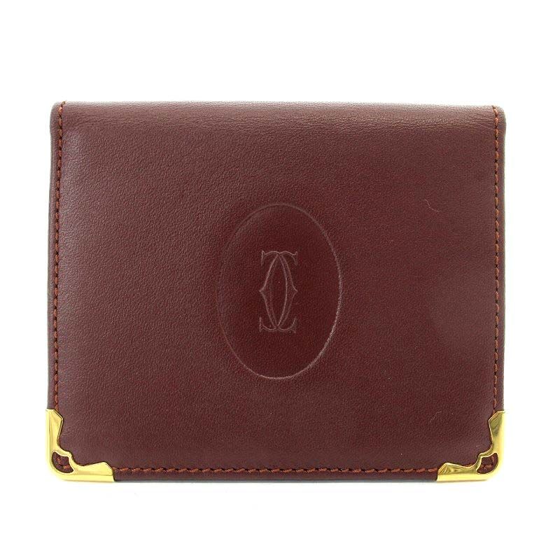 カルティエ Cartier マストライン 二つ折り ミラー 鏡 カードケース レザー ロゴ 茶 ブラウン /AT OS OH
