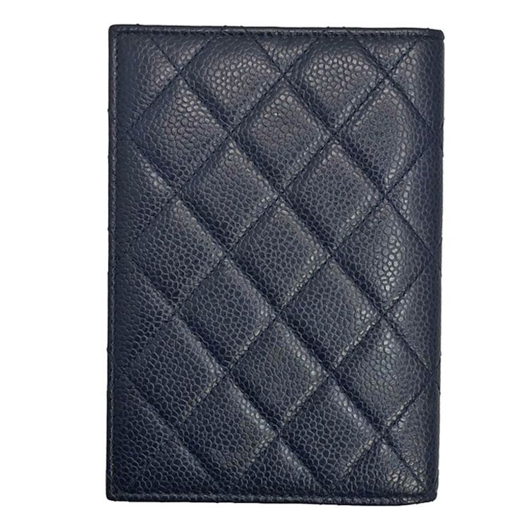 CHANEL シャネル マトラッセ パスポートケース キャビアスキン ココマーク ネイビー ゴールド金具 21番台