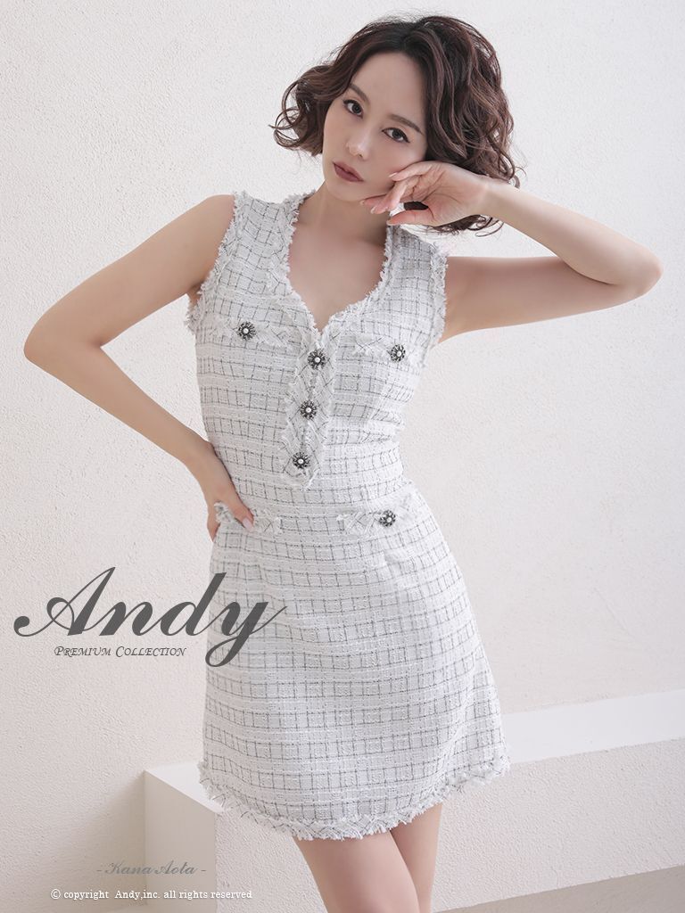Andy チェックツイード ノースリーブ ミニワンピース