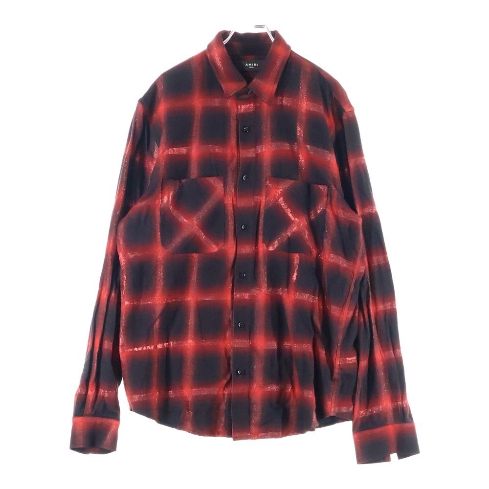 AMIRI アミリ Glitter Loose Fit Plaid Shirt グリッター 長袖チェックシャツ レッド