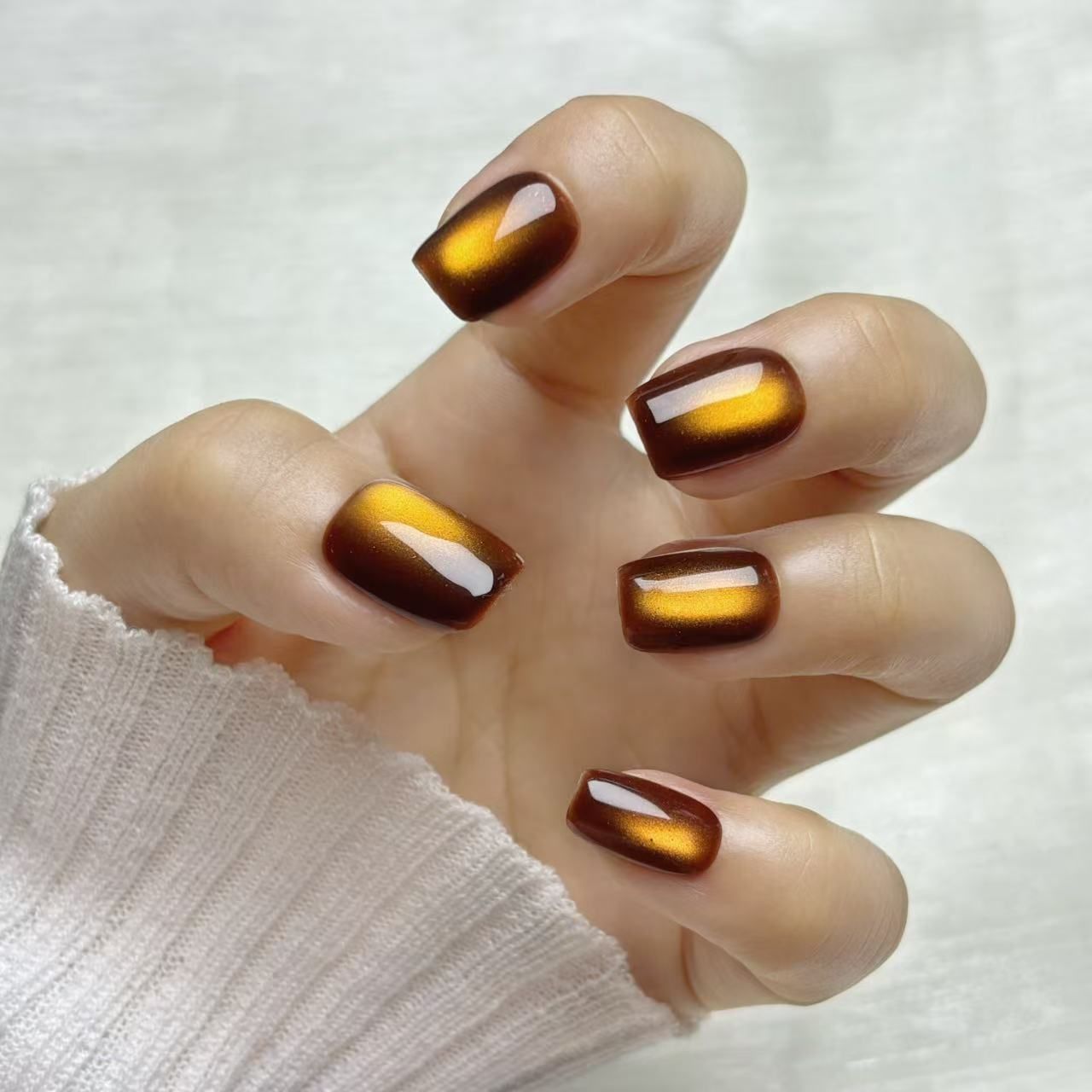 [Spring Fair] OHMI GALLERY Magnetic Nail, Short Square, One Color, 100% Handmade, Luxurious, Unisex, NTSSMC, Squirrel Stockpile