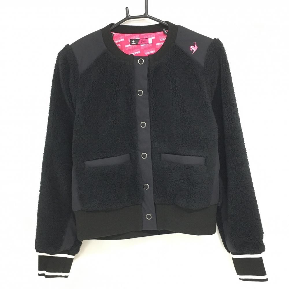 【超美品】ルコック×バービー ボアジャケット 黒×ピンク 一部切替素材 レディース L ゴルフウェア 2022年モデル le coq sportif