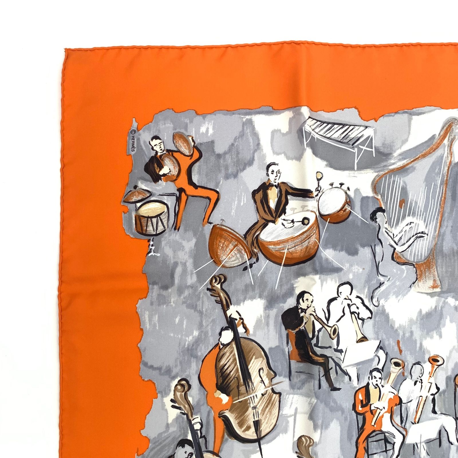 極美品 HERMES エルメス カレ90 CONCERTO コンチェルト オレンジ