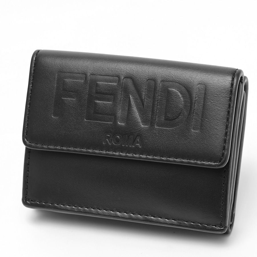 箱あり美品！フェンディ エフイズ コンパクトウォレット レザー フェンディ / FENDI エンボス ロゴ 三つ折り財布 / コンパクト
