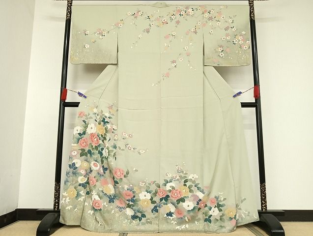 平和屋着物●訪問着 草花文 金銀彩 正絹 AAAU4268np
