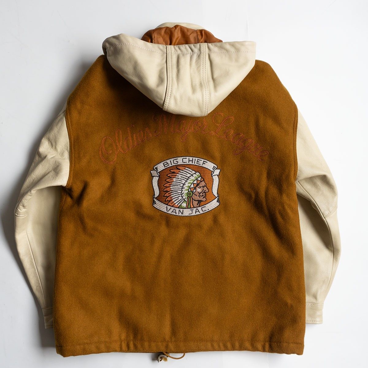 美品】VAN JAC【フード付き 袖レザー スタジャン】F ヴァン ワッペン  