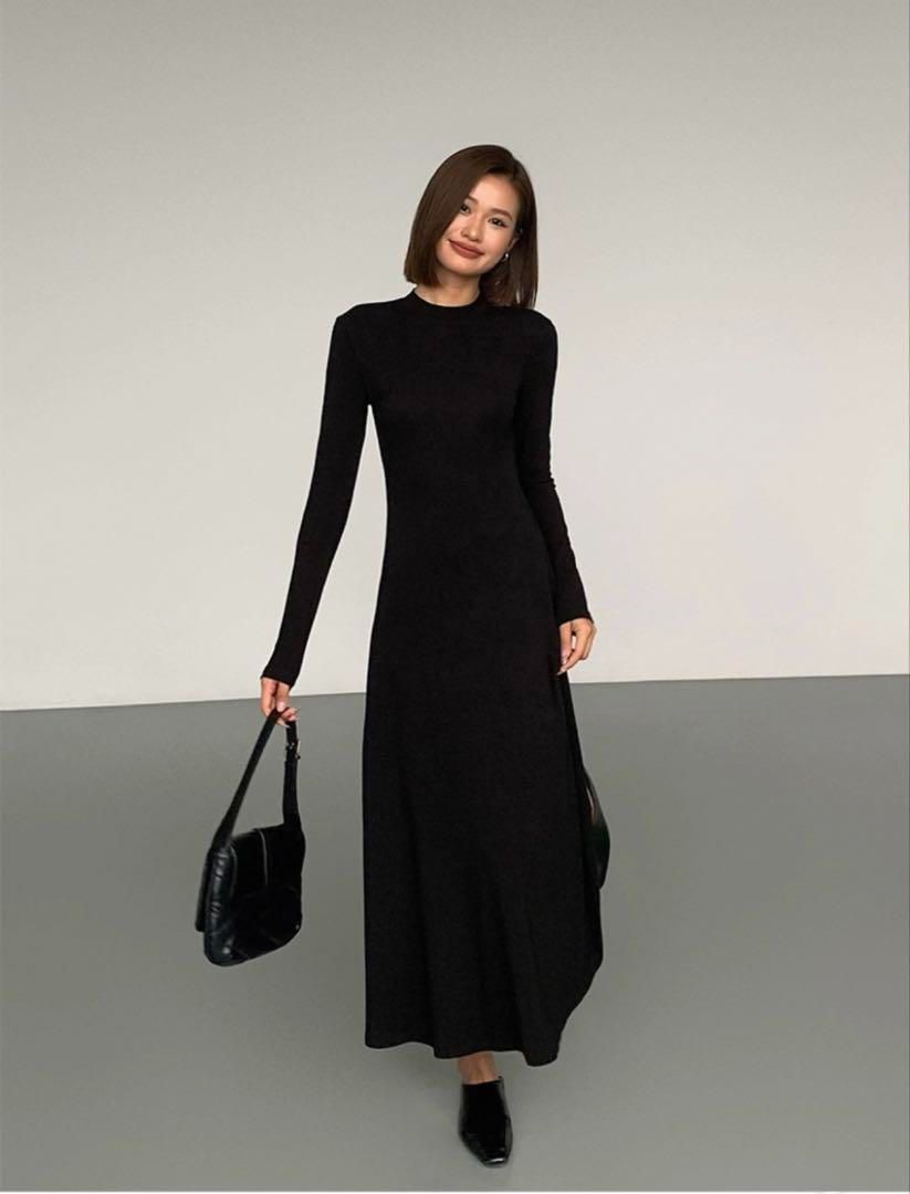長袖ニットロングワンピース