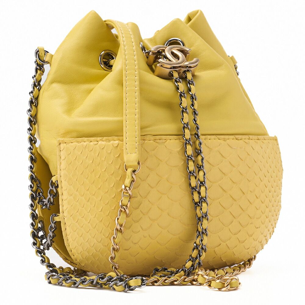 CHANEL シャネル マトラッセ 巾着型 チェーンショルダー ラムスキン×パイソン シルバー金具 ミニショルダーバッグ レディースバッグ ハイブランド DECORATOM_COM_BR