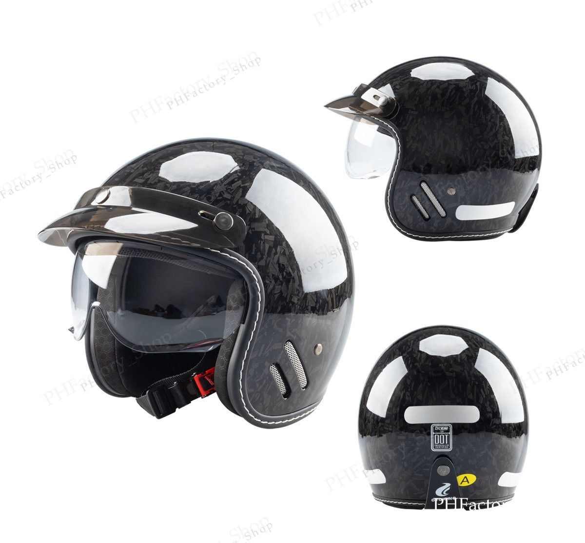 送料無料 バイク ヘルメット バブルシールド付き ジェットヘルメット 3|4型 開閉式バブルシールド DOT 超軽量 耐衝撃 オールシーズン 男女兼用 ライトブラック A72