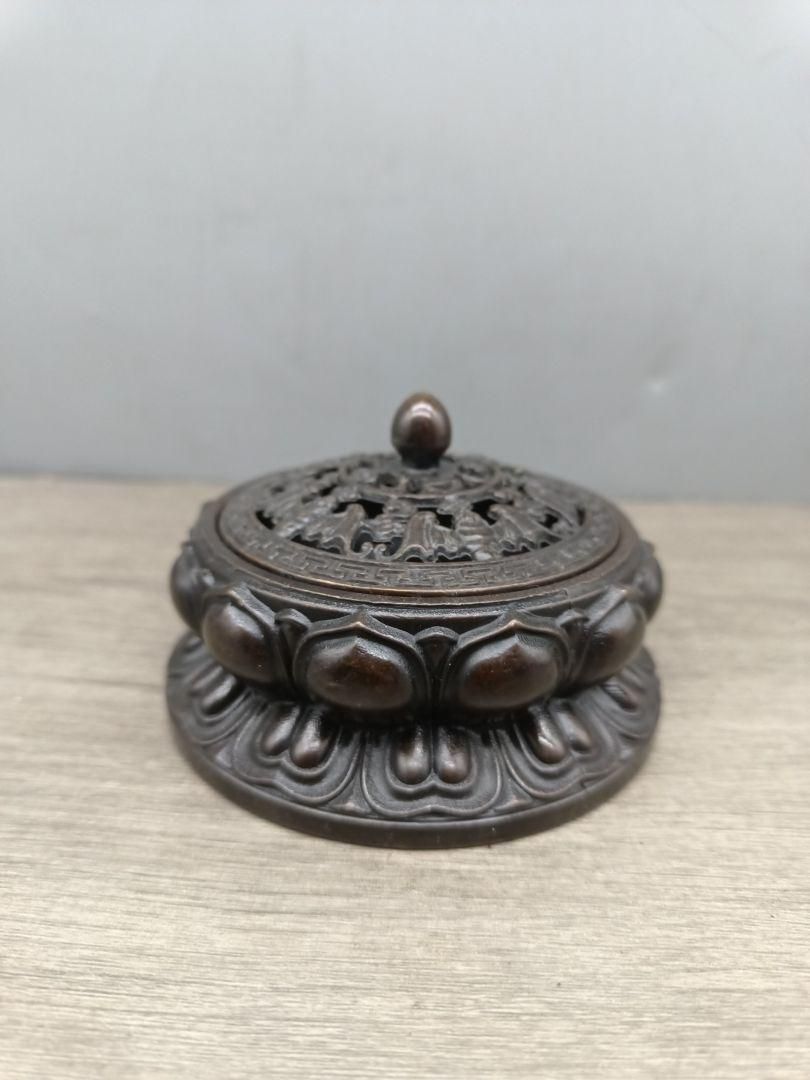銅 細工 透かし彫り蓮華香炉 室内アロマ炉 茶道具 香道具 装飾品
