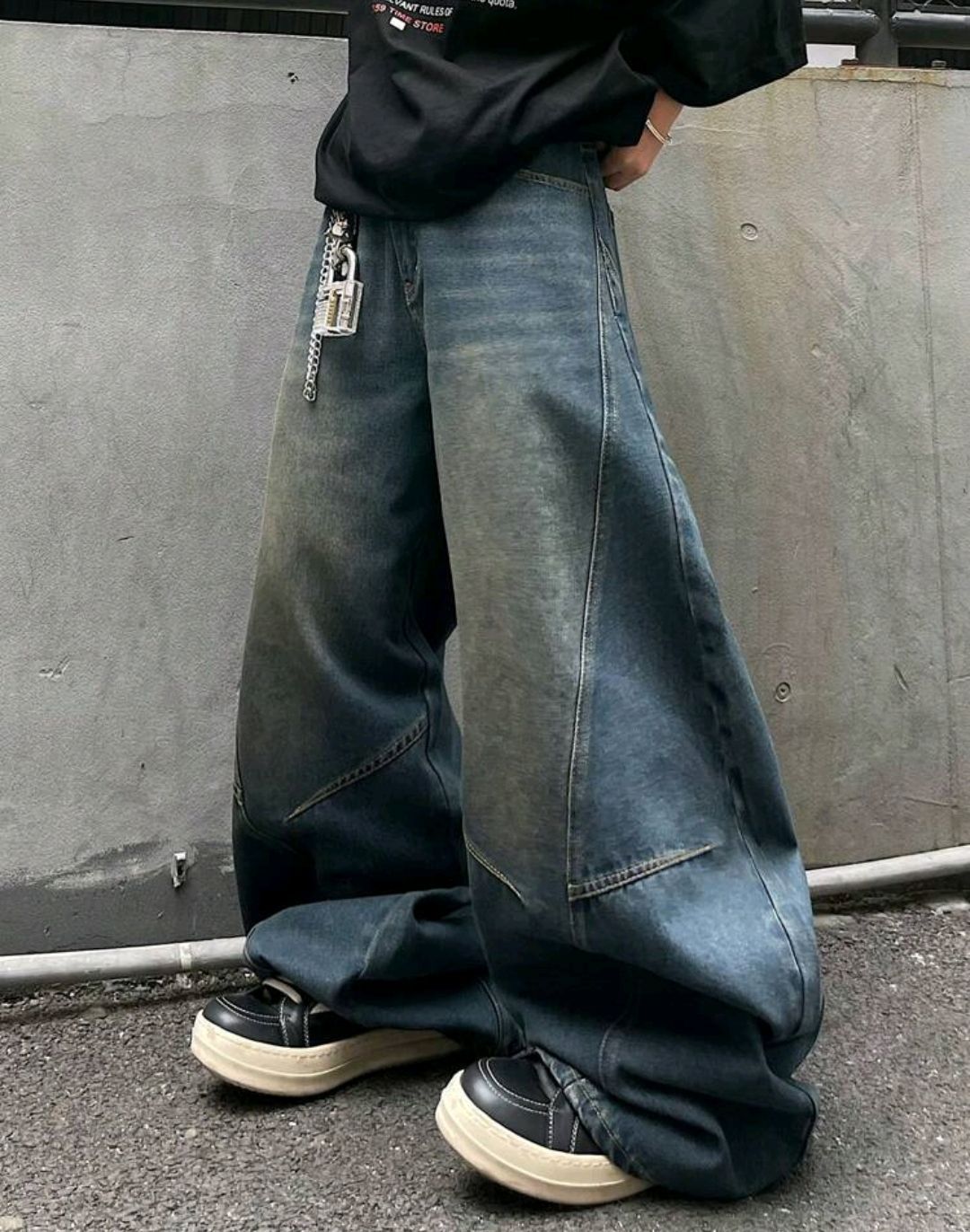 着 メンズ ビンテージ ウォッシュ加工 ルーズフィット パッチワーク