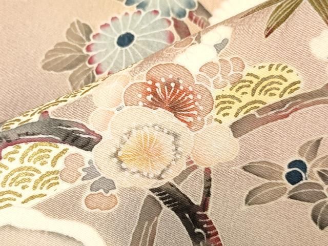 平和屋着物□訪問着 御所車霞枝花文 暈し染め 金彩 正絹 逸品  