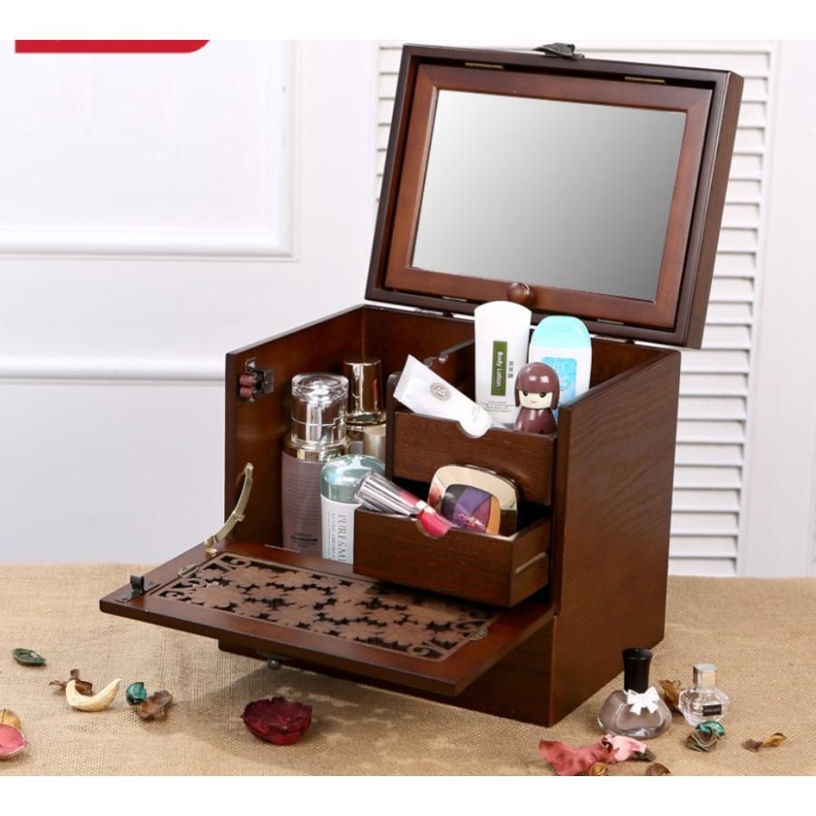木製 メイクボックス コスメボックス 大容量 化粧箱 鏡付き 鏡台 持ち運び コンパクト 引き出し 化粧品 メイク道具 収納 お花 かわいい おしゃれ 木製 メイクボックス コスメボックス 大容量 化粧箱 鏡付き 鏡台