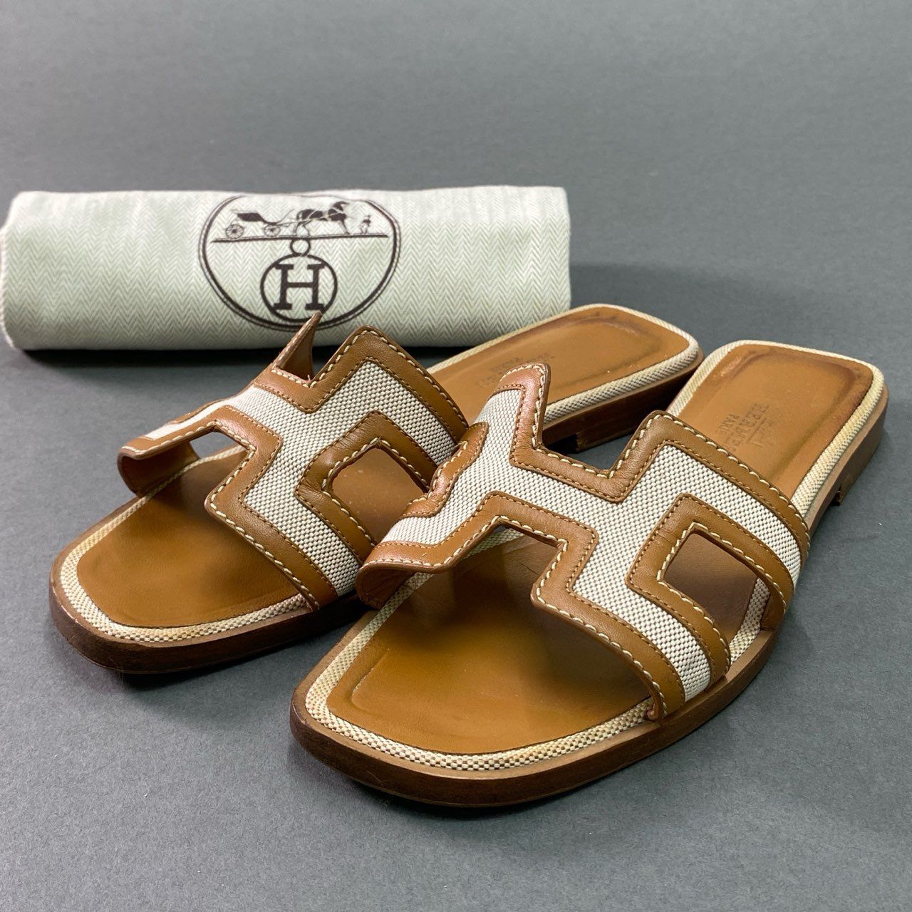 夏の定番アイテム♪ HERMES オランサンダル ブラウン HERMES エルメス オラン サンダル ローサンダル ブラウン 37