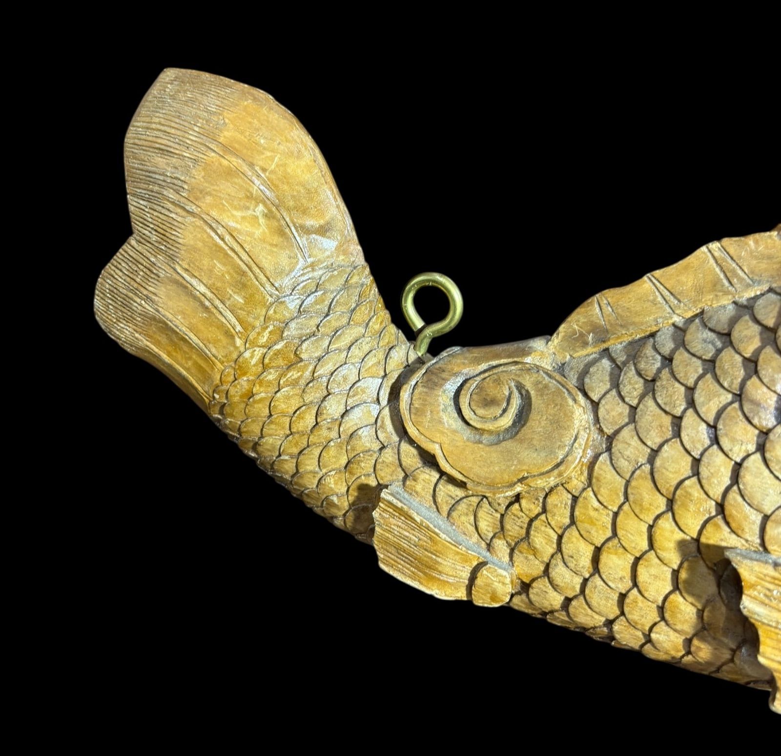 木彫り 鯉 置物 自在鉤 魚横木 一刀彫 木工芸 縁起物 インテリア