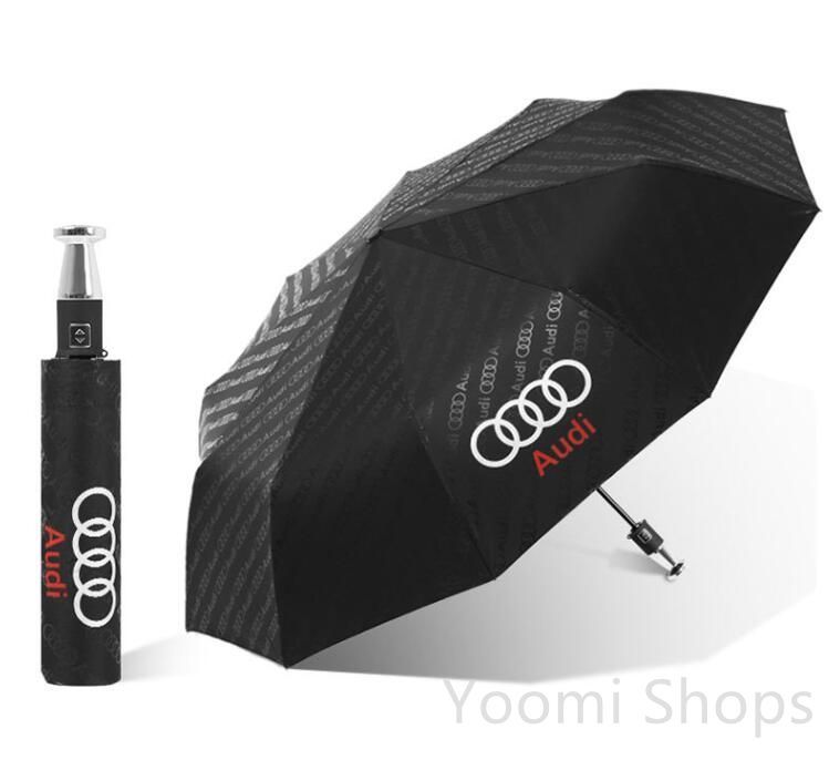 【新品未使用】限定新モデル！アウディ Audi  折りたたみ傘 ケース付 ブラック フルオート（自動式）10骨 晴雨兼用 遮光 遮熱 超軽量 折り畳み傘  収納袋付  Q2 Q3 Q5 Q7 A3 A4 A6 A8 TT RS S3 5 6