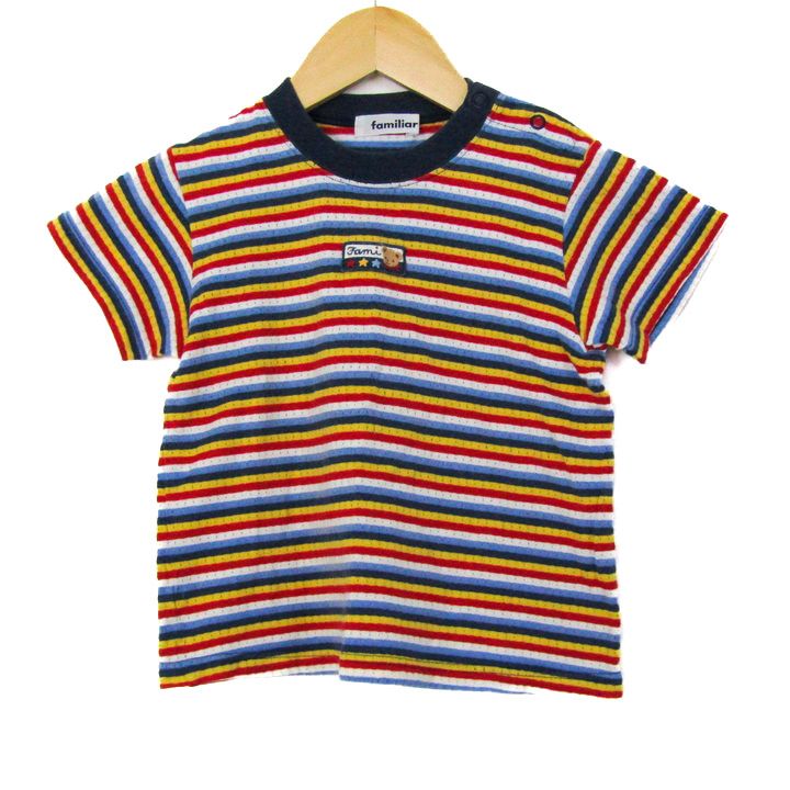 ファミリア 半袖Tシャツ トップス ボーダー柄 肩スナップ