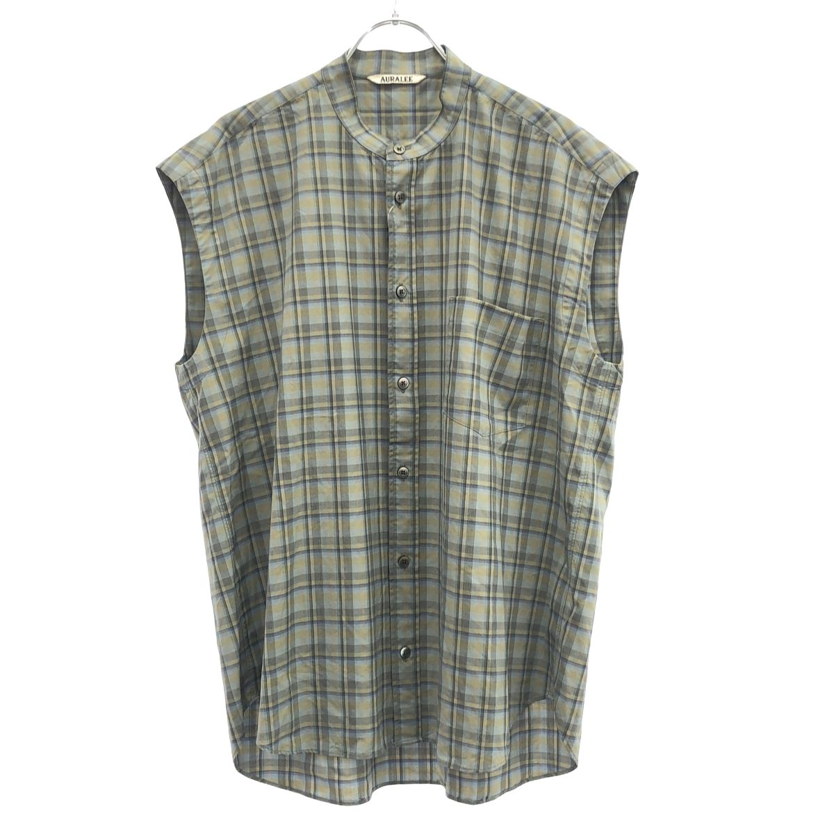 AURALEE オーラリー 19SS SUPER LIGHT WOOL CHECK SLEEVELESS SHIRTS ノースリーブチェックシャツ A9SS04LC ブルー×マルチ 1
