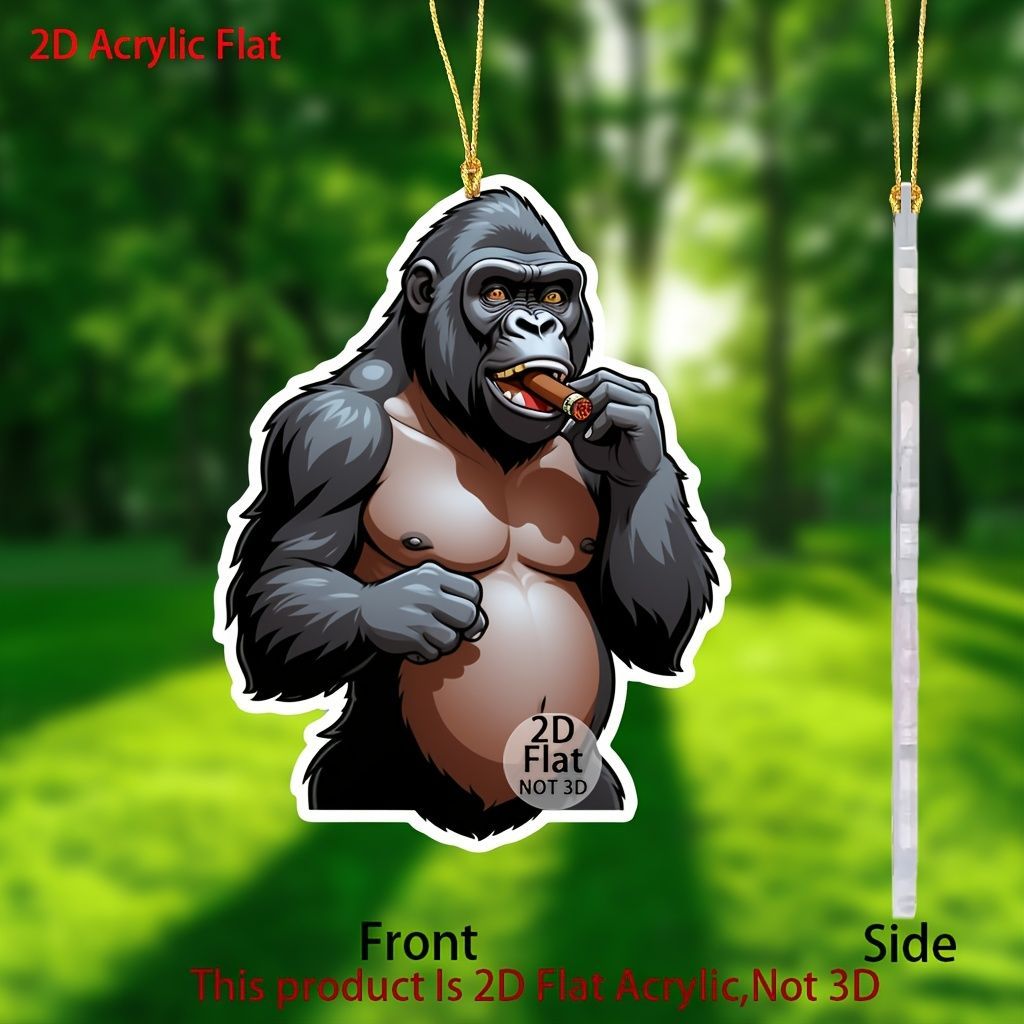 キーホルダー ゴリラ 葉巻 タバコ おもしろ アクリル 8cm 平面 2D