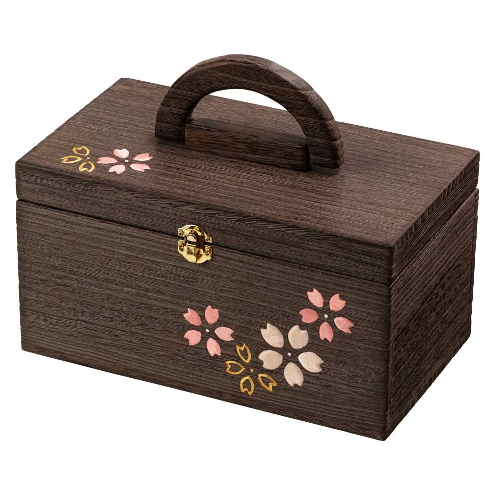 ソーイングボックス・大 (027)　桜　裁縫箱　木目込細工　桐製・時代仕上　箱長の桐工芸品　Sewing box of Paulownia  Hakocho