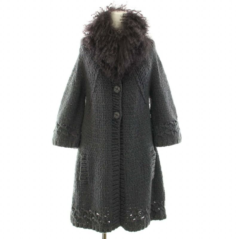 マックス&コー MAX&CO. モンゴリアンファーニットコート アウター ミドル ウール混 モヘヤ混 M グレー /YT