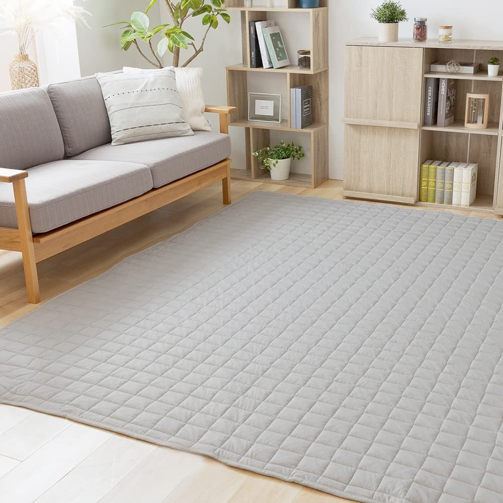 アイリスプラザ オーガニックコットン100% 家族みんなに優しいラグ 200×250cm ライトグレー 抗菌・防臭・防ダニ加工でいつでも清潔 ご家庭で丸洗い可能 綿100%でお子様にも優しい肌触り 汗ば