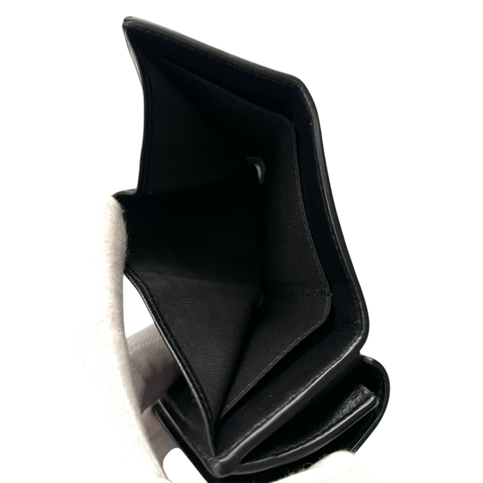 美品 BALENCIAGAバレンシアガ財布三つ折り516402黒ブラックロゴ レザー  