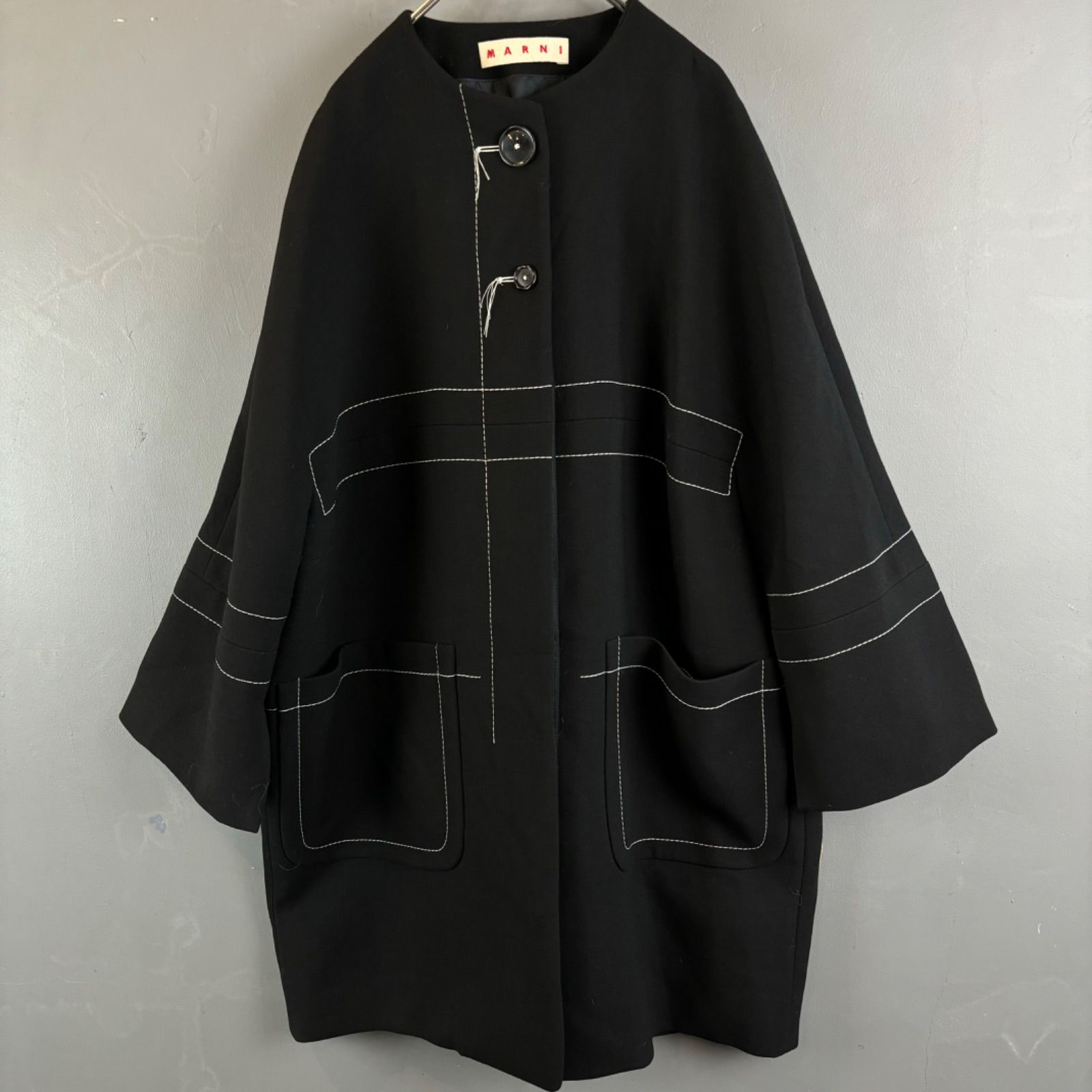 マルニ MARNI ノーカラーコート ウール アウター ロング 40 紺