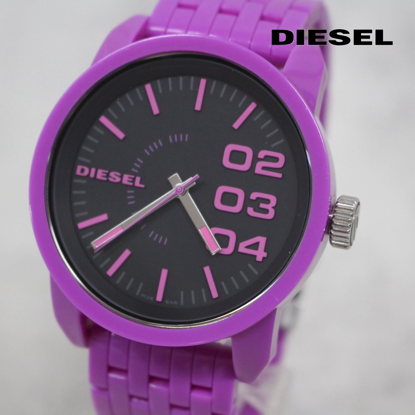 S198)【稼働品/美品】DIESEL/ディーゼル 腕時計 DZ-1524 パープル/紫 