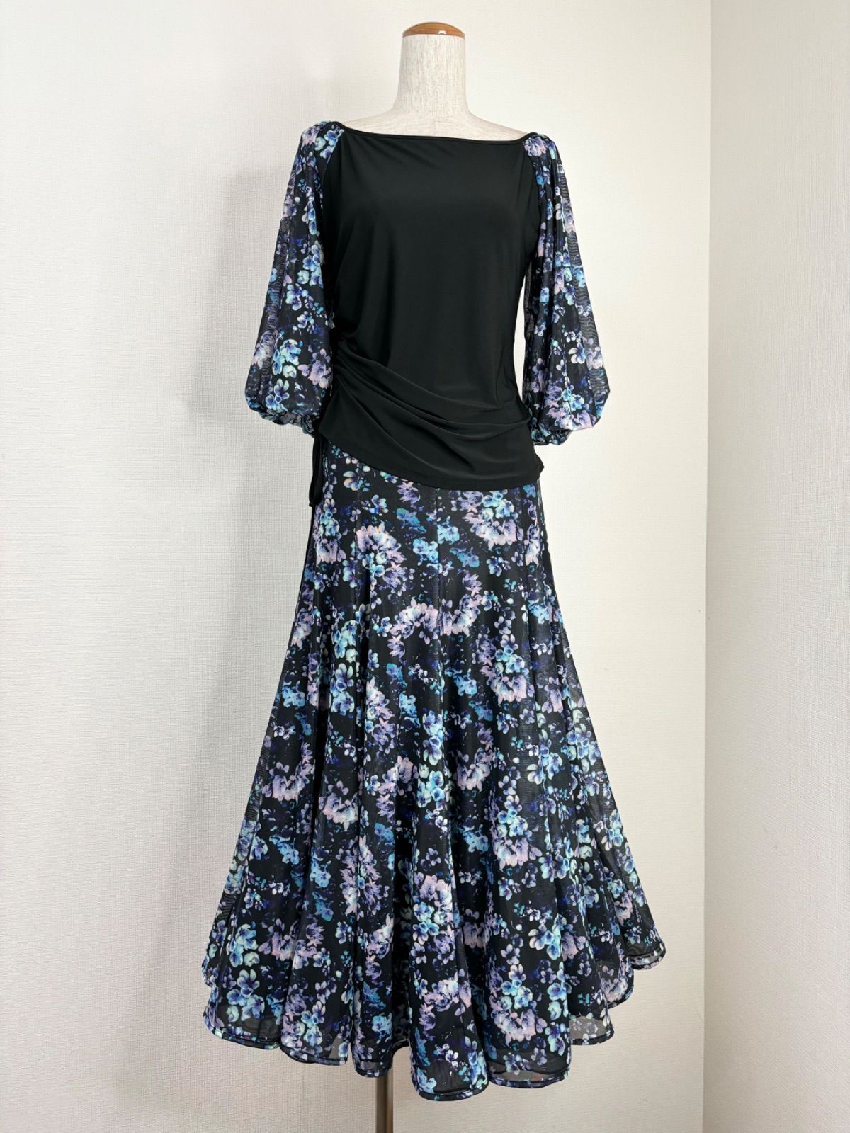 新品》社交ダンス バルーンスリーブ ブルー系 ソフトメッシュ