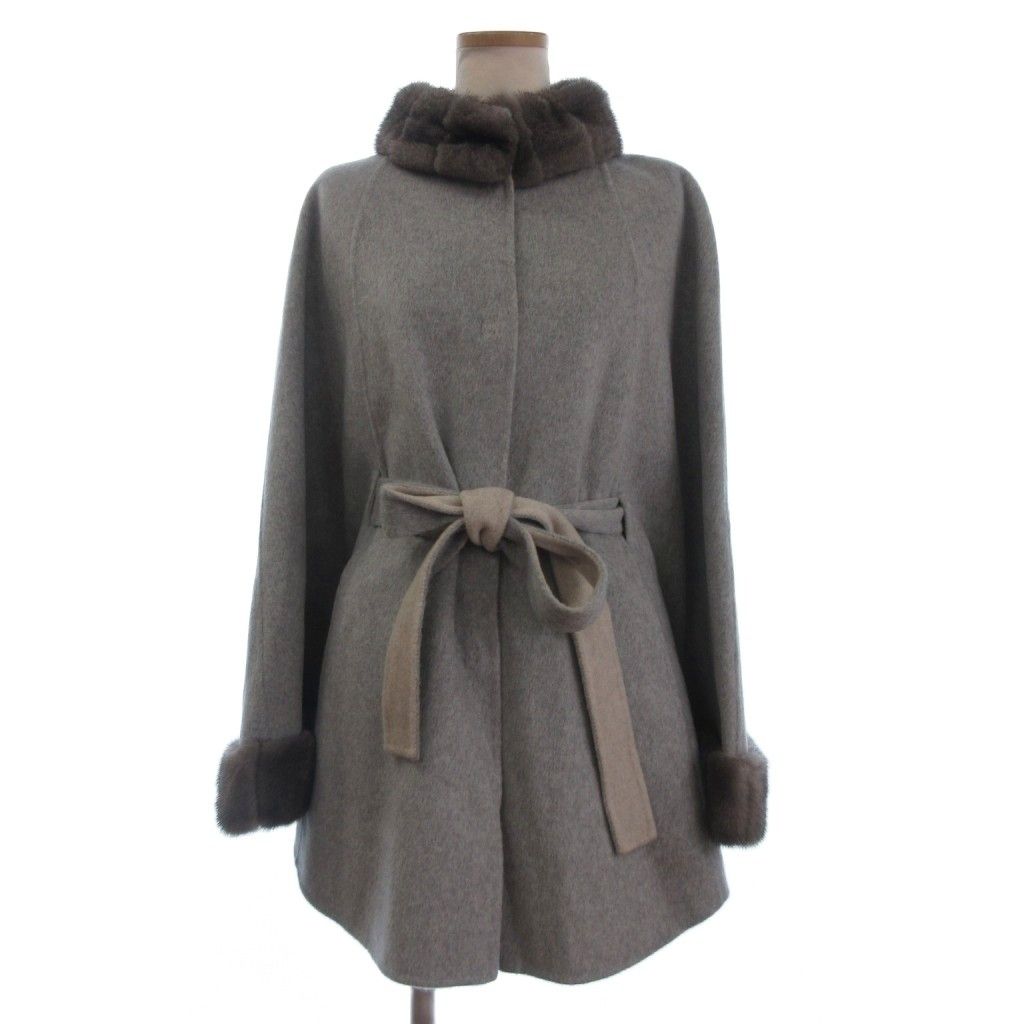 レリアン Leilian ポンチョ カシミヤ ミンクファー 毛皮 グレー M