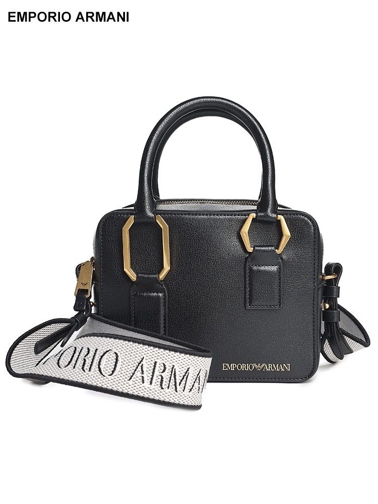 EMPORIO ARMANI (エンポリオアルマーニ) パルメラート仕上げ ダブルハンドル バウレットバッグ EALY3A155YWD1D ブランド レディース バッグ 鞄 (ブラック)