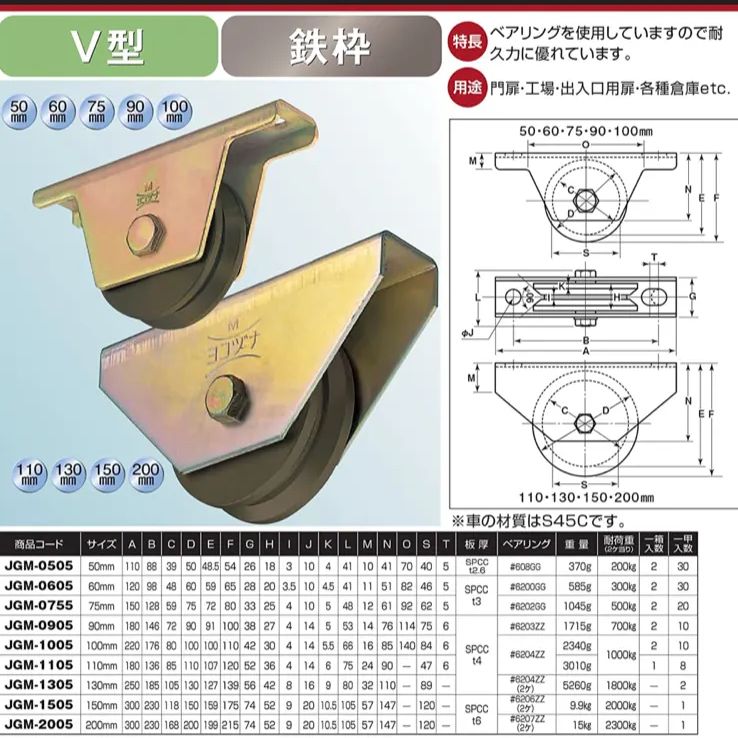 ヨコヅナ JGM-1105 S45C重量戸車 V型 110mm / 1個 JGM-1106｜S45C重量戸車｜ヨコヅナ \u2013 イブニーズ.com- 建築金物（ドア