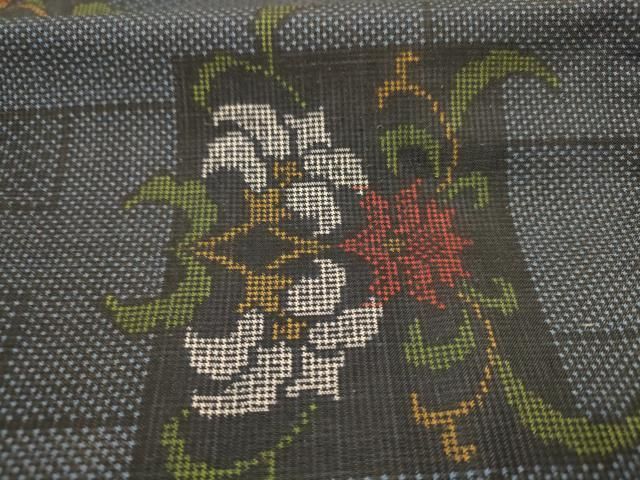 平和屋着物□本場大島紬 7マルキ 色紙草花文 正絹 逸品 未使用  