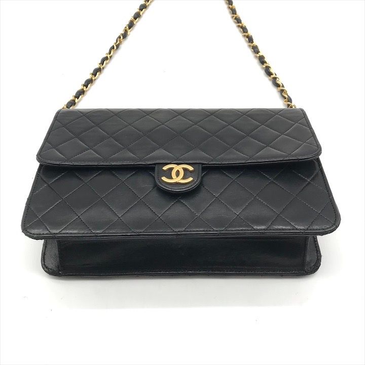 良品 CHANEL シャネル ココマーク マトラッセ ラムスキン レザー プッシュロック チェーン ショルダー バッグ 鞄 かばん ブラック k5523 CHANEL（シャネル） マトラッセ ココマーク プッシュロック チェーン