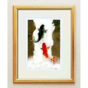 14814 吉岡浩太郎 開運 風水額 大衣 夫婦滝昇り鯉 金