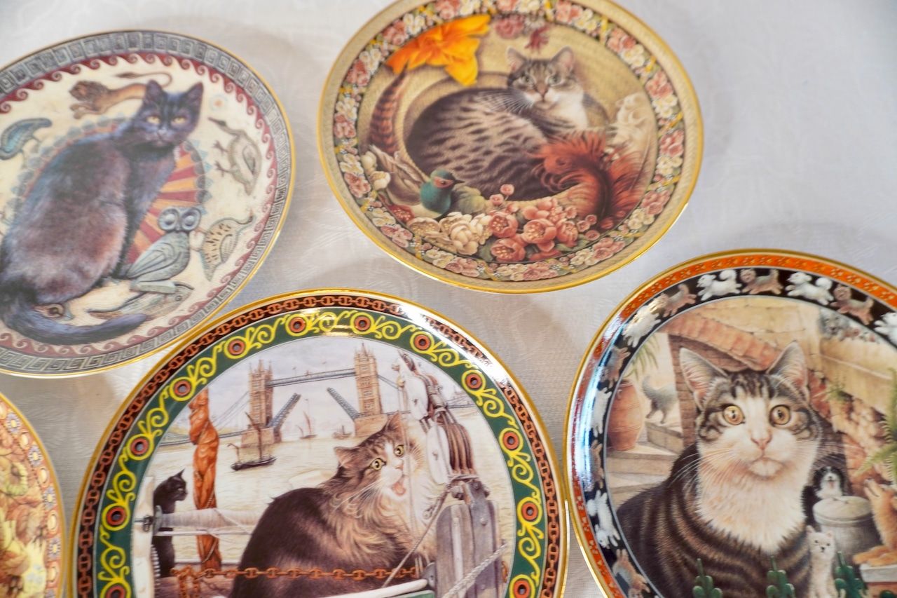 ダンバリーミント レスリーアン アイボリー猫絵皿10枚セット ダン