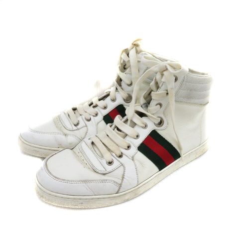 グッチ GUCCI スニーカー ハイカット シェリーライン ロゴ レザー US8 