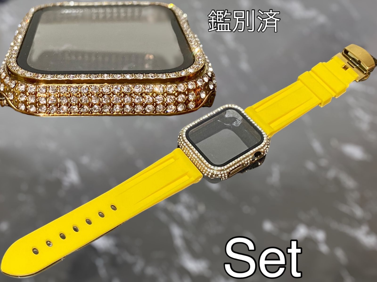 ゴールド　イエロー　アップルウォッチ ケースカバーApple Watch. Dラバーベルト ラバーバンド キラキラカバー ケース 鑑別済み 最高品質