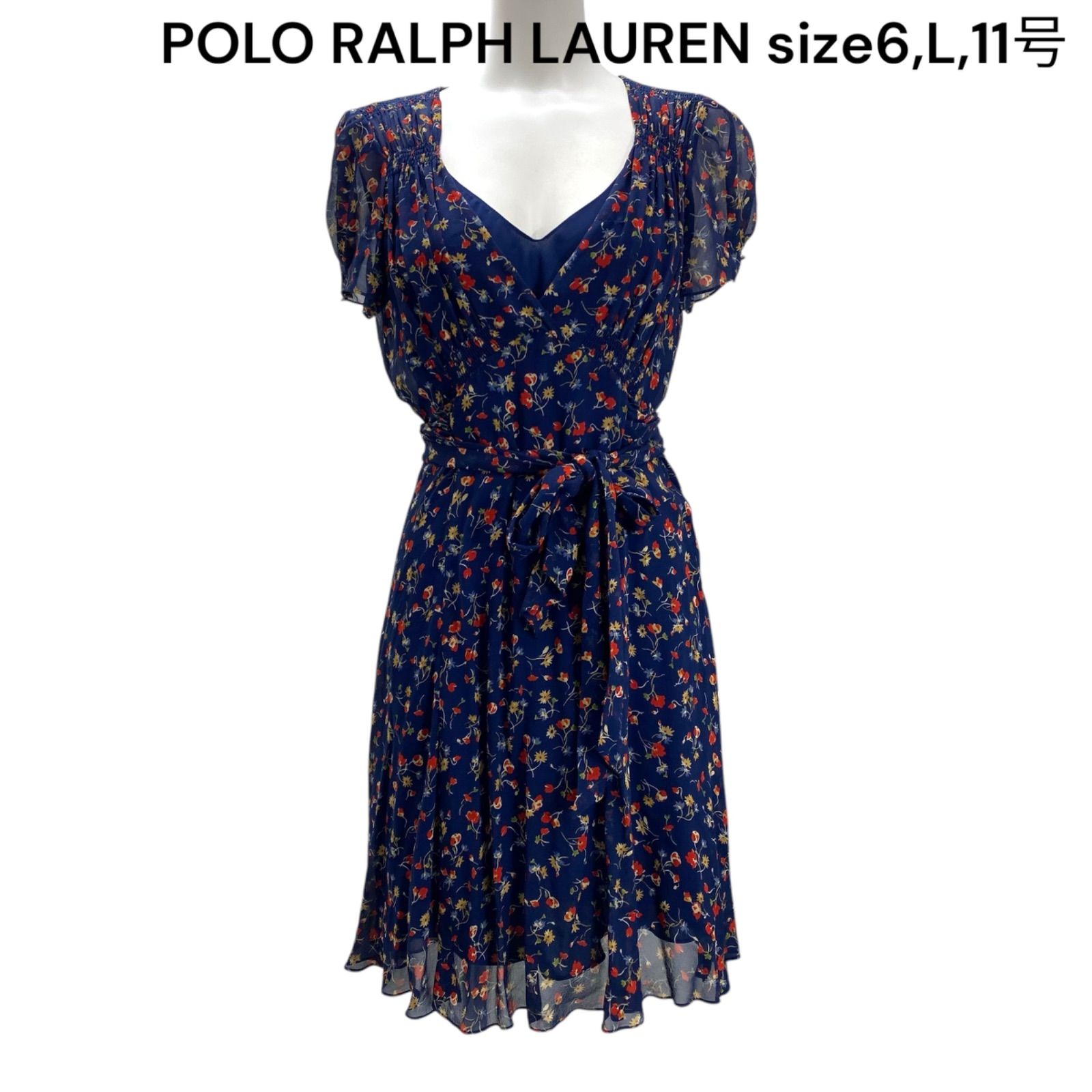 ポロ ラルフローレン POLO RALPH LAUREN ワンピ 半袖 膝丈 フレア 6,L 